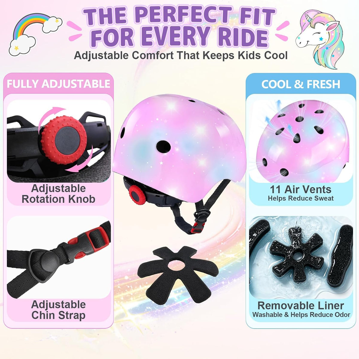 Unicorn Catcher Kids Helmet and Knee Pads Set - Light Pink / Small: 3-8 year - image 4