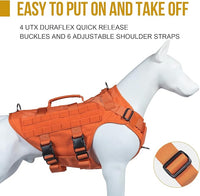 OneTigris Tactical Dog Harness for Small Dogs, No Pull Small Dog Vest Harness Breathable Military Dogs Molle Vests with Handles, Harness for Walking Hiking Training (Orange, XS)