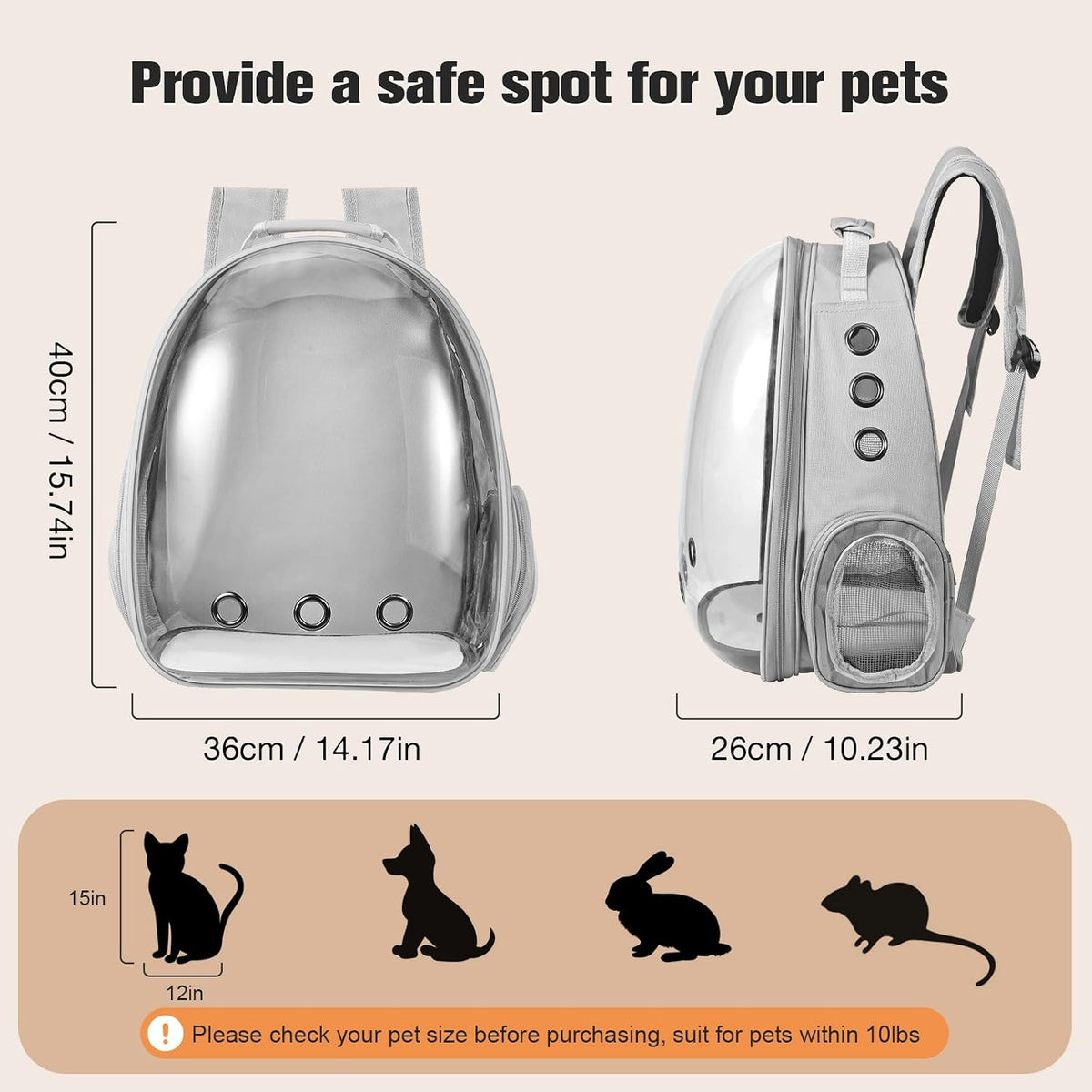 Cat Carrier Backpack, Pet Carrier Backpack Front Pack for Small Medium Cat Puppy Dog Carrier - Grey - image 2