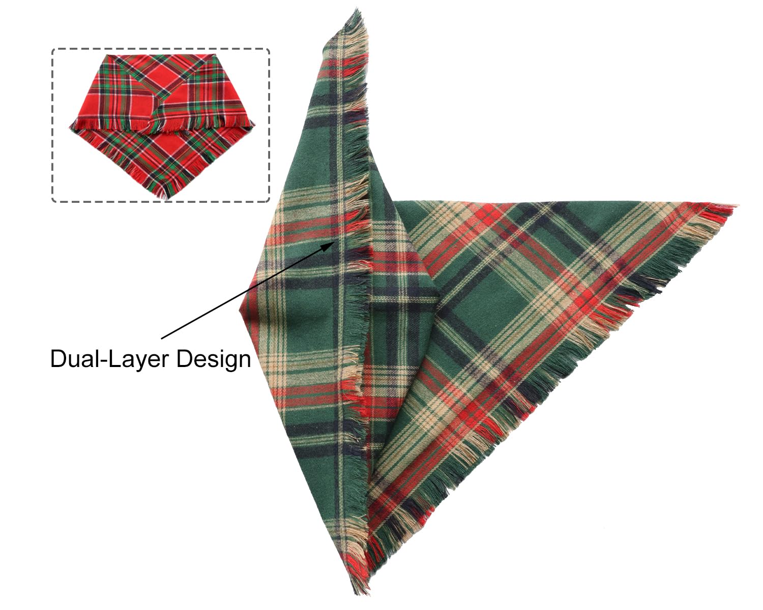 2PCS Christmas Dog Bandanas – Red and Green Plaid with Tassels - BIG FRENCHIES