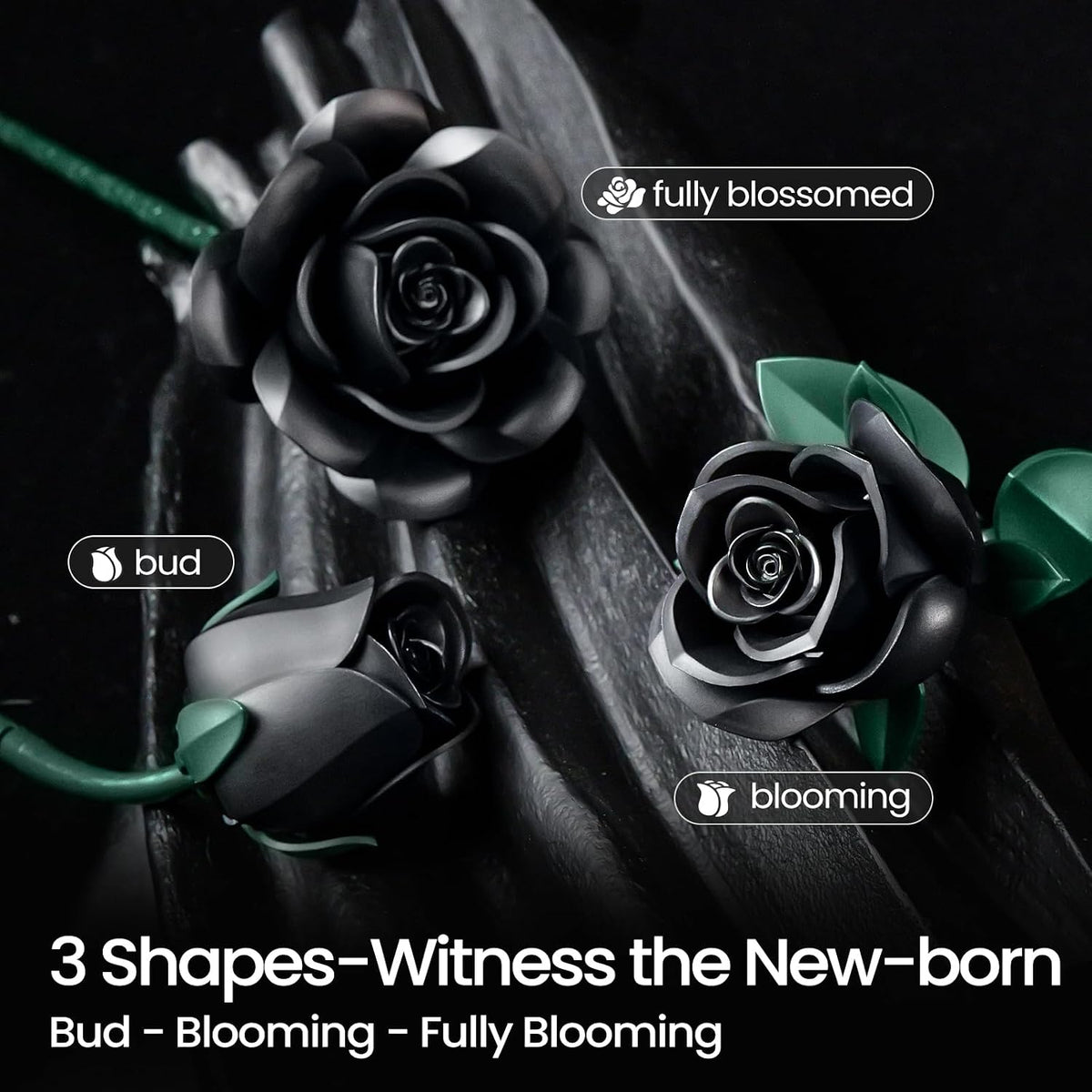 iATOM Black Roses Flower Building Set 3Pack Basket Stuffers Gift - Black - image 4