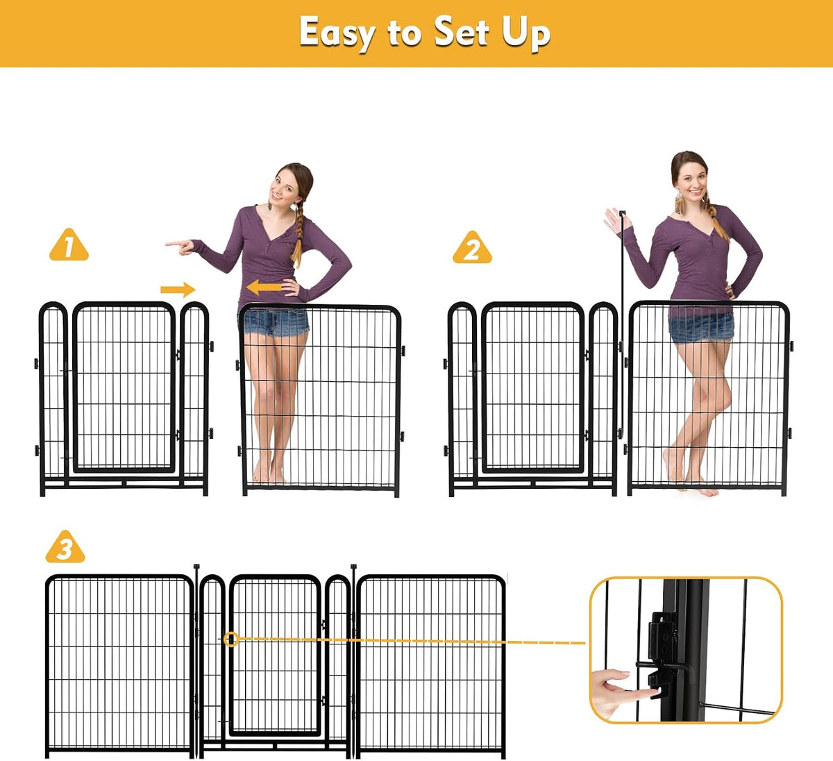Dog Playpen 48 inch 8 Panels Total 17.7 Ft Dog Fence Outdoor - 32''(H)-4panels-8.9ft(L) - image 4