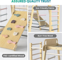 BlueWood Upgraded Indoor Jungle Gym 9-in-1 Playground Kids Climbing - Pink / 9-in-1 - image 4