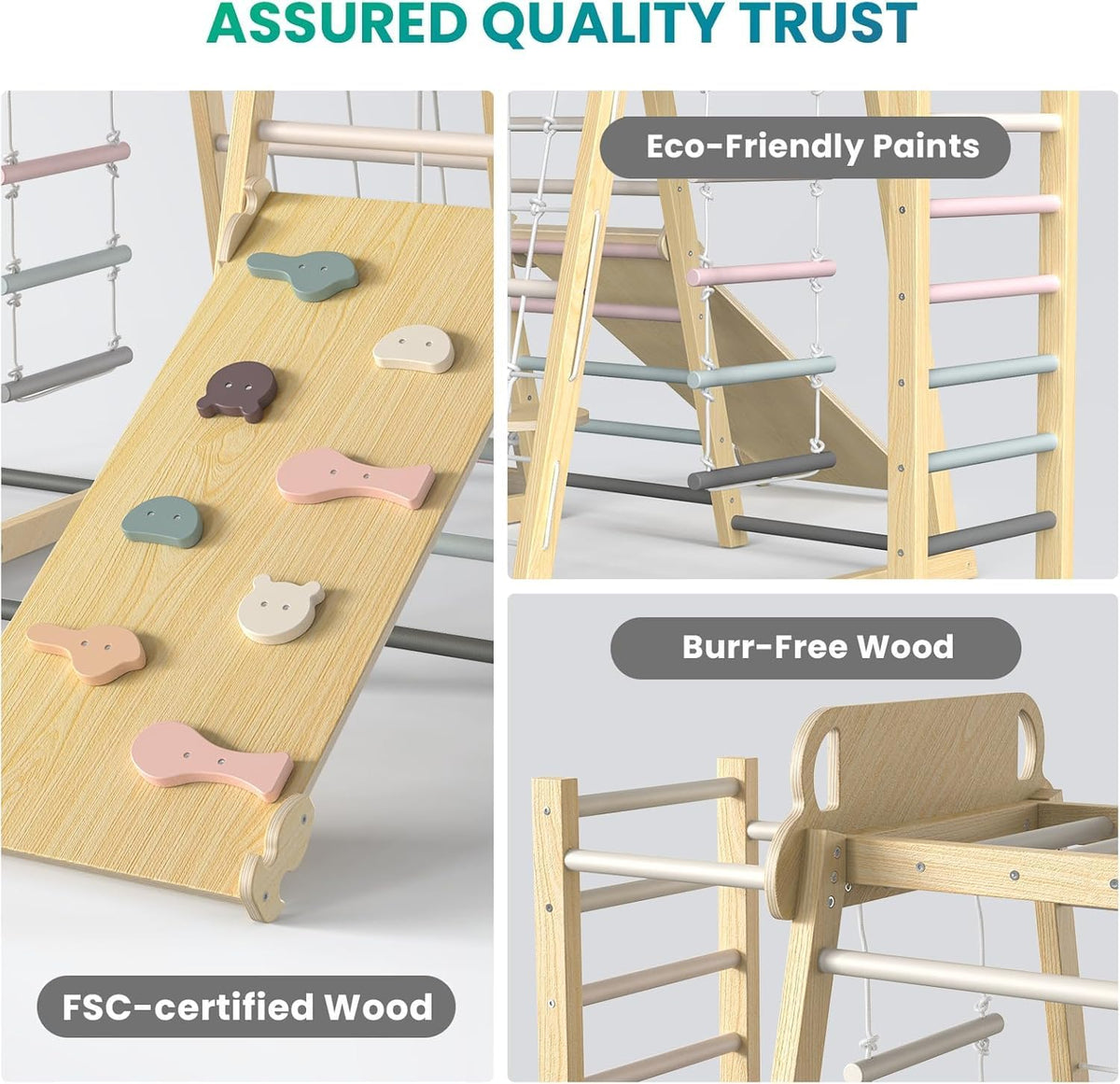 BlueWood Upgraded Indoor Jungle Gym 9-in-1 Playground Kids Climbing - Pink / 9-in-1 - image 4