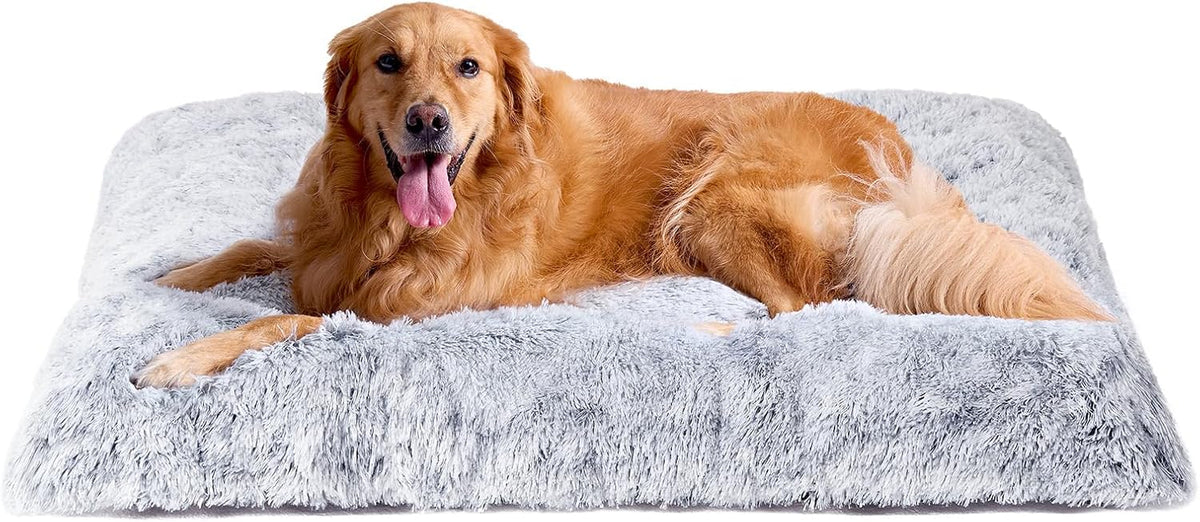 EHEYCIGA Fluffy Dog Crate Bed, Plush Extra Large Dog Pillow - Grey / 41 x 27.5