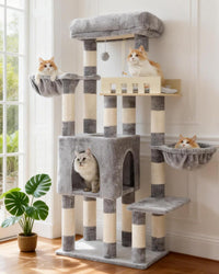 Maine Coon Cat Tree, Heavy Duty Cat Tower for 20 lbs+, GCT033G – Essentials for Cats - 52 inches / Light Gray
