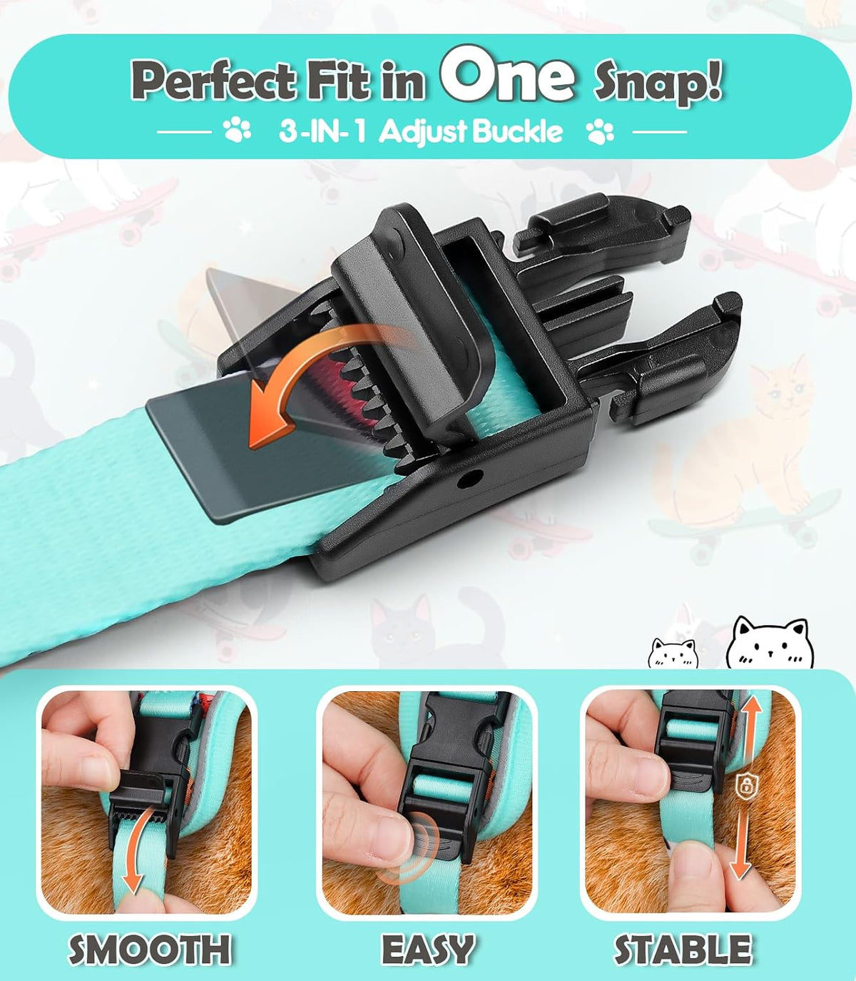 Cat Harness and Leash Set[MAX Safety 4th-Gen] Cute Escape Proof Vest - H603 Pro Purrfect Green / Small (7-12lb) - image 2