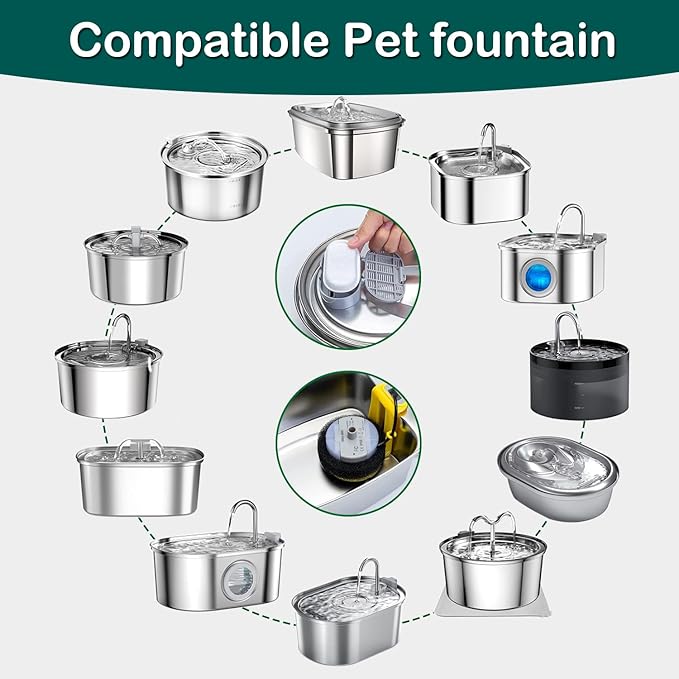 Cat Water Fountain Filters,24 Pack Cat Fountain Replacement Filters for Stainless Steel 67oz/2L Adjustable Water Flow Pet Water Fountain,Dog Water Fountain (12+12 Pack)