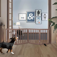 ZJSF Freestanding Indoor Dog Gate for House Foldable Wood Puppy Gate for Doorways Pet Gate for Stairs Extra Wide Pet Fence, Brown, 24" Height 4 Panels
