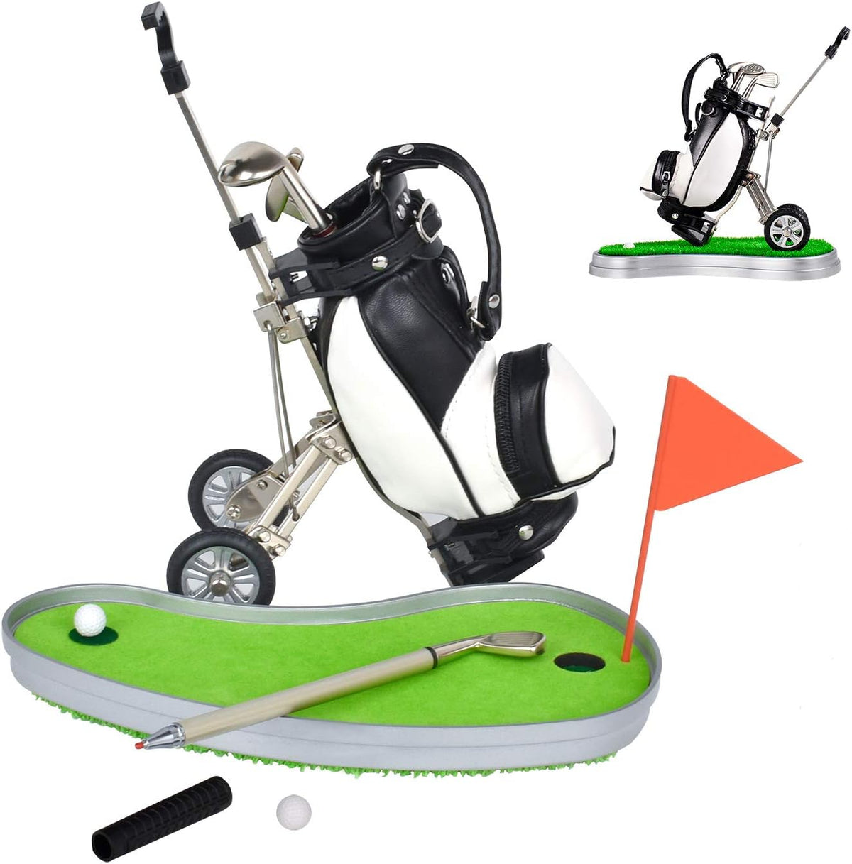 Zinc alloy golf cart pen holder with PU leather bag and 3 golf club pens - view 2