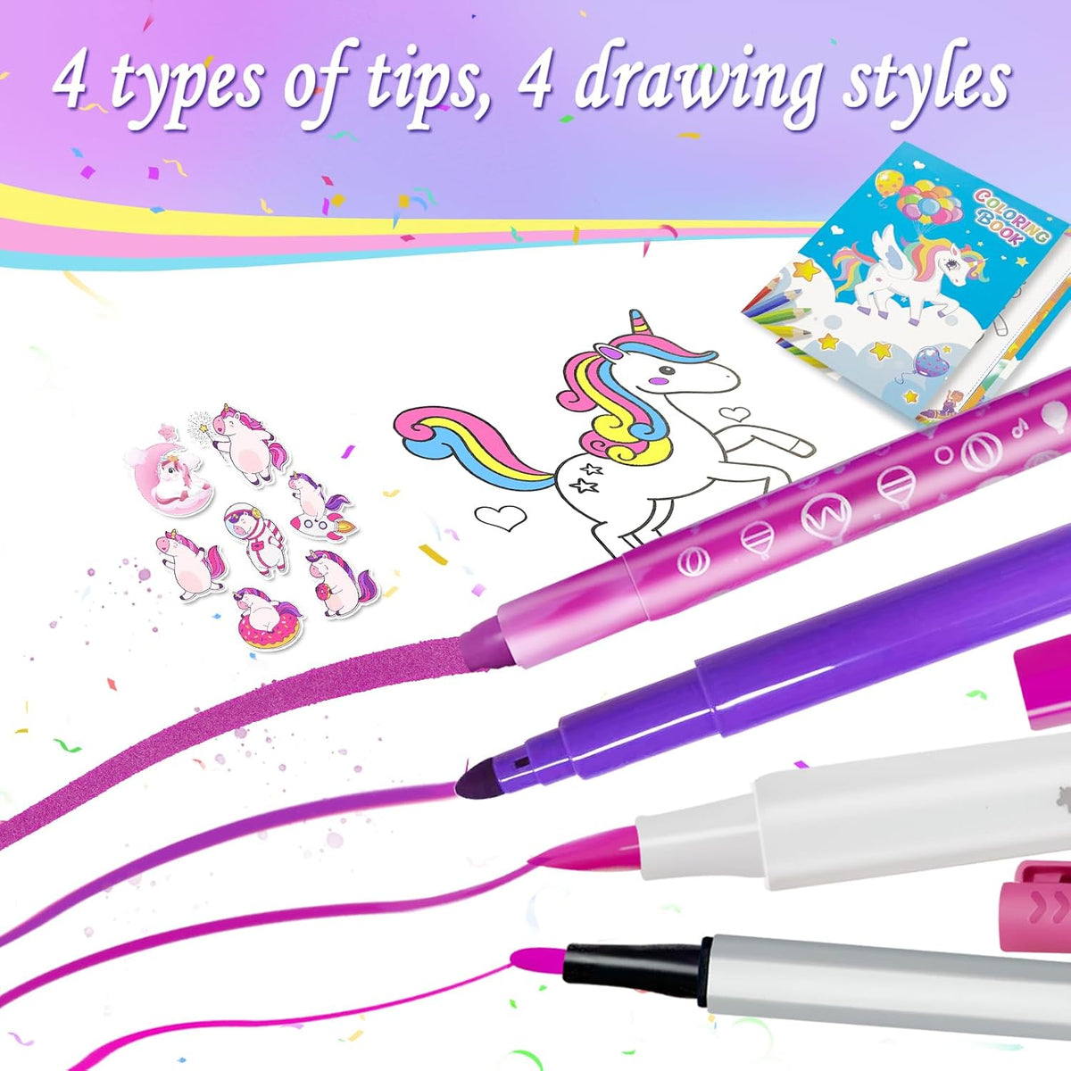 weirtoya 56 PCS Washable Scented Markers Set with Glitter Pencil Case - Purple Unicorn - image 4