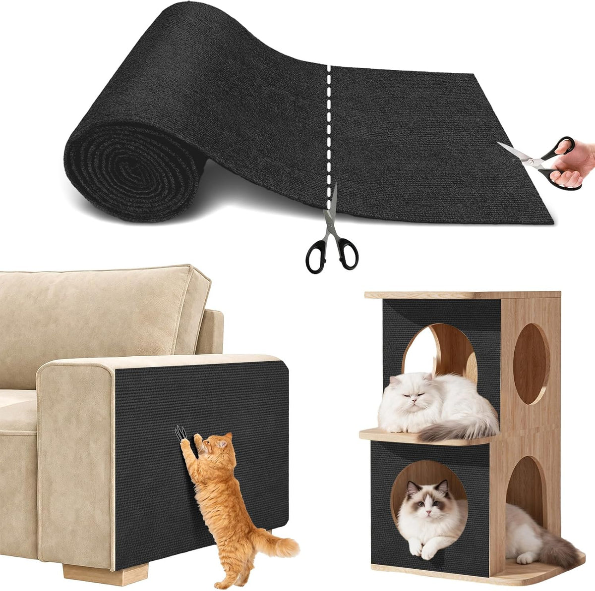 Sepazon black felt cat scratch furniture protector mat, 78.7 x 15.8 inches