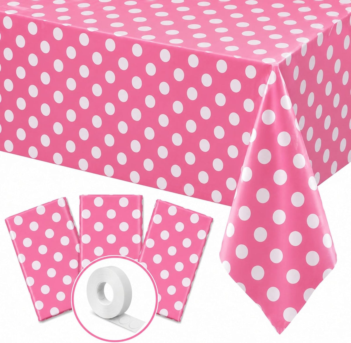 Stone Wall Table Covers, 54"x108" XL, Medieval Party Decorations - Pink Polka Dot (Pack of 3)