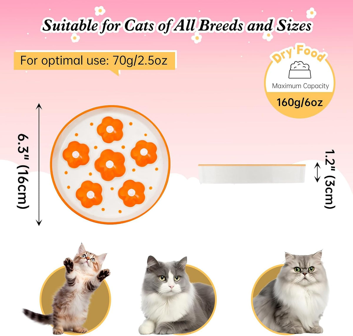 Ceramic Slow Feeder Cat Bowl, 6.3" Whisker Friendly Anti-Vomit - Orange - image 2