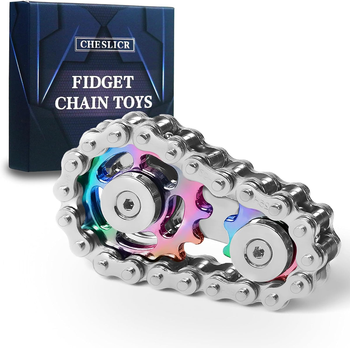 Fidget Spinner Toy for Adults Metal Figette Bike Chain for Adult Men - Semi-color