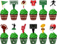 Hxezoc football cupcake toppers and wrappers set with brown and green football designs - view 7