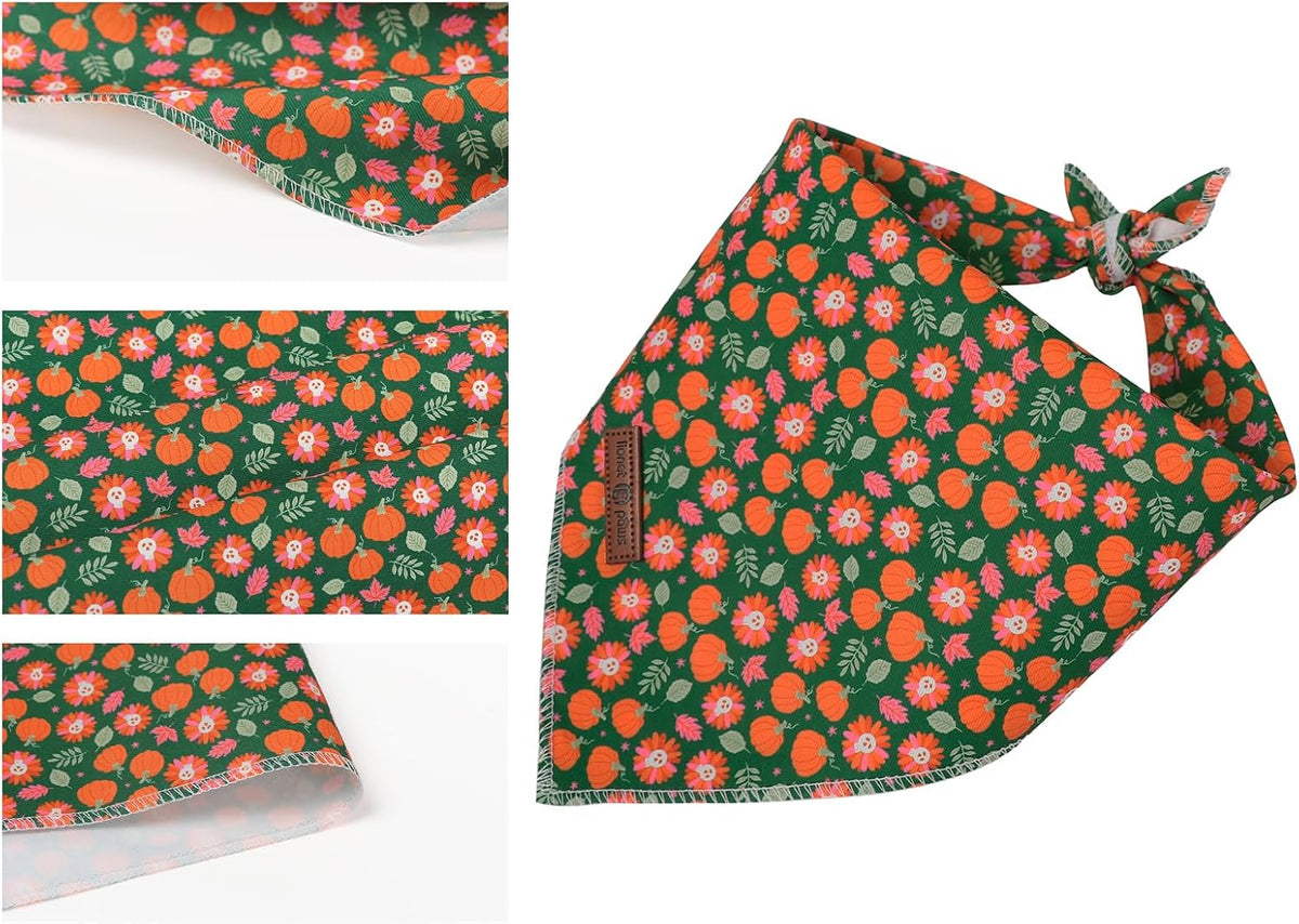 Lionet Paws Spring Daisy Dog Bandana Washable Cotton Handkerchief - Green Pumpkin / Large (Pack of 1) - image 3