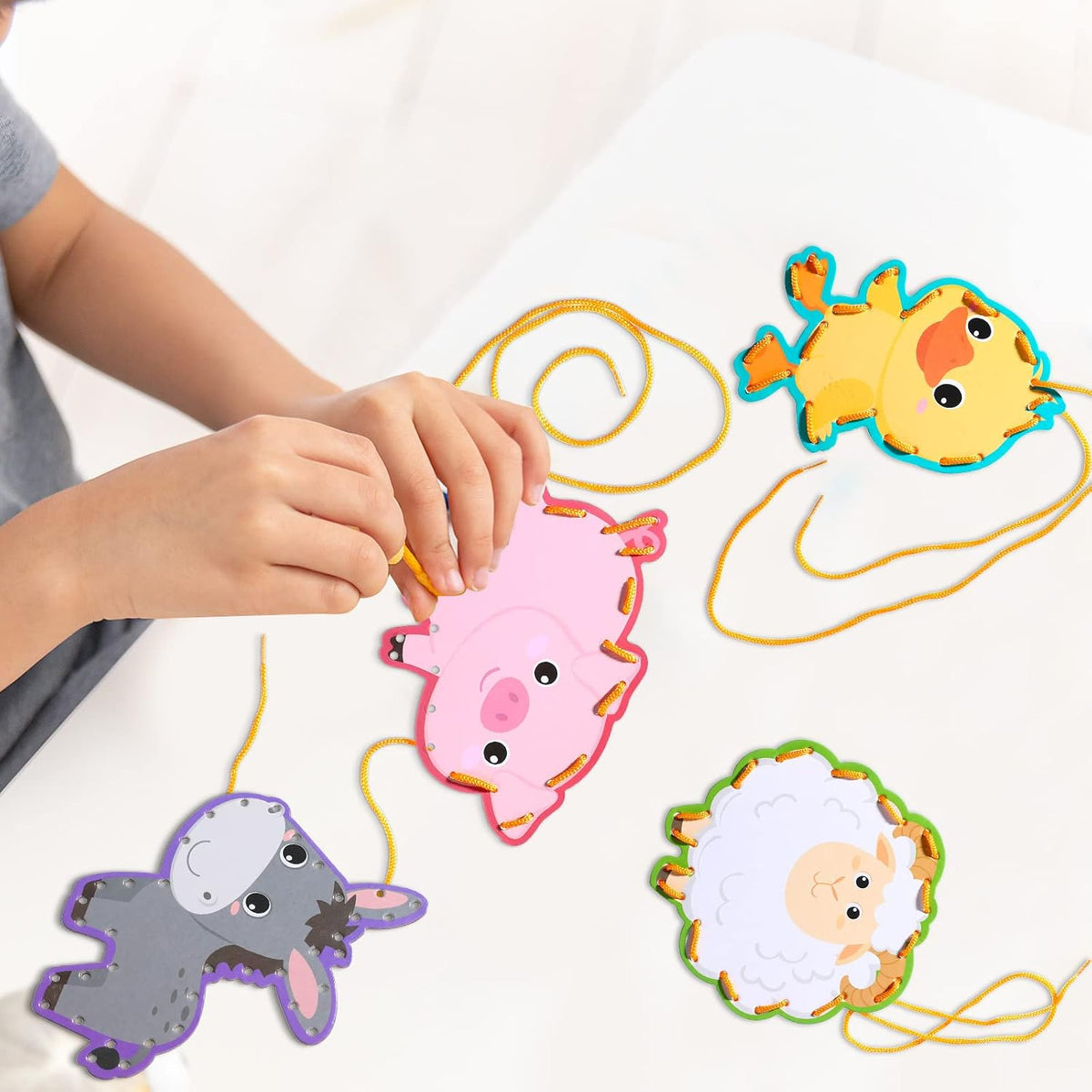 Pajean 10 Pcs Kids Lacing Cards Double Sided Animal Sewing Cards Kits - Farm Style - image 4