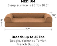 Furhaven Cooling Gel Dog Bed for Medium/Small Dogs w/ Removable Bolsters & Washable Cover, For Dogs Up to 35 lbs - Quilted Sofa - Toasted Brown, Medium