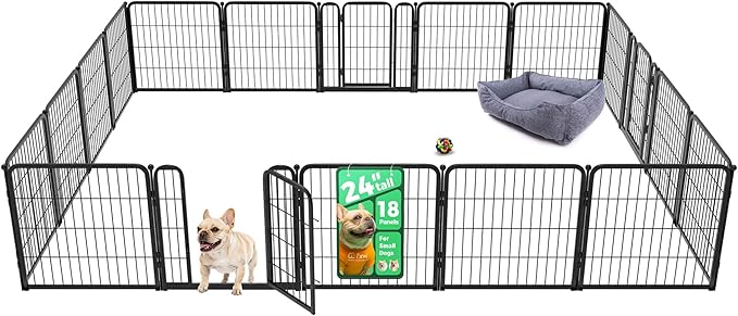 FXW Homeplus Unleashed Indoor Dog Playpen - Stress-Free and Safe Play, Heavy Duty 24 Inch 18 Wire Panels Dog Pen for Puppy and Small Dogs, Black│Patented