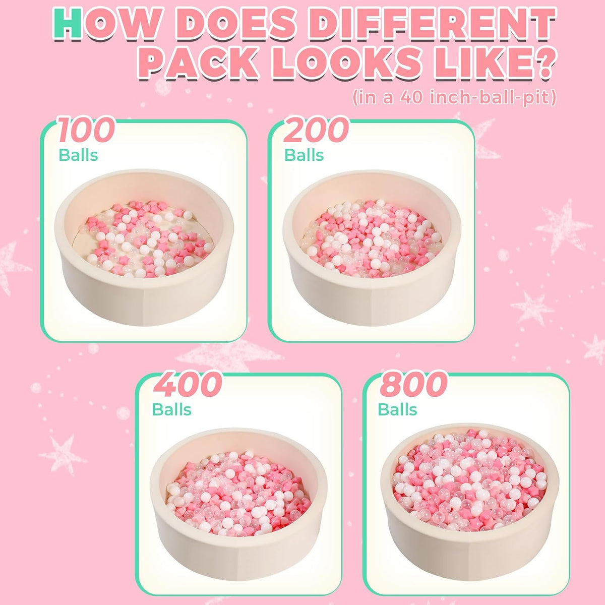 TRENDPLAY Ball Pit Balls Star and Heart Shapes for Toddlers - Pink Beige Pearl White / 200 - image 3