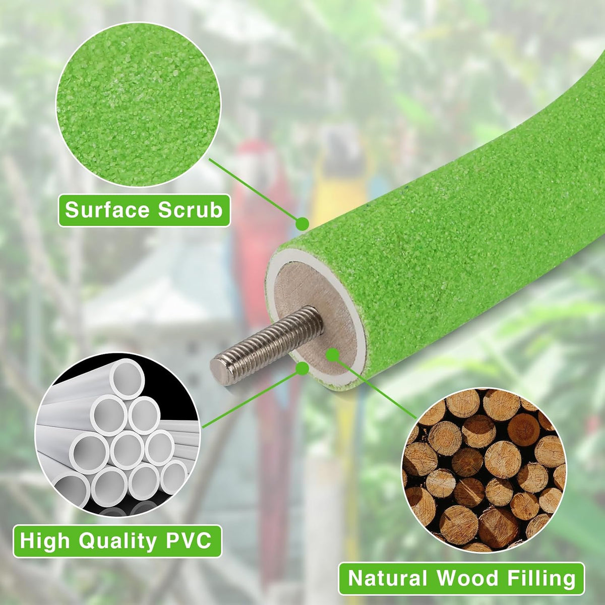 U-Shaped Large Parrot Perch, Quartz Bird Perch for Cage – Essentials for Birds - Small / Green - image 4