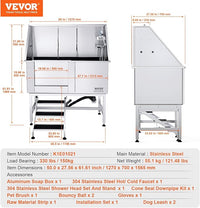 VEVOR 50" Pet Dog Bathing Station w/Stairs, Professional Stainless Steel Dog Grooming Tub w/Soap Box, Faucet,Rich Accessory, Dog Bathtub for Large,Medium,Small Pets, Washing Sink for Home Left