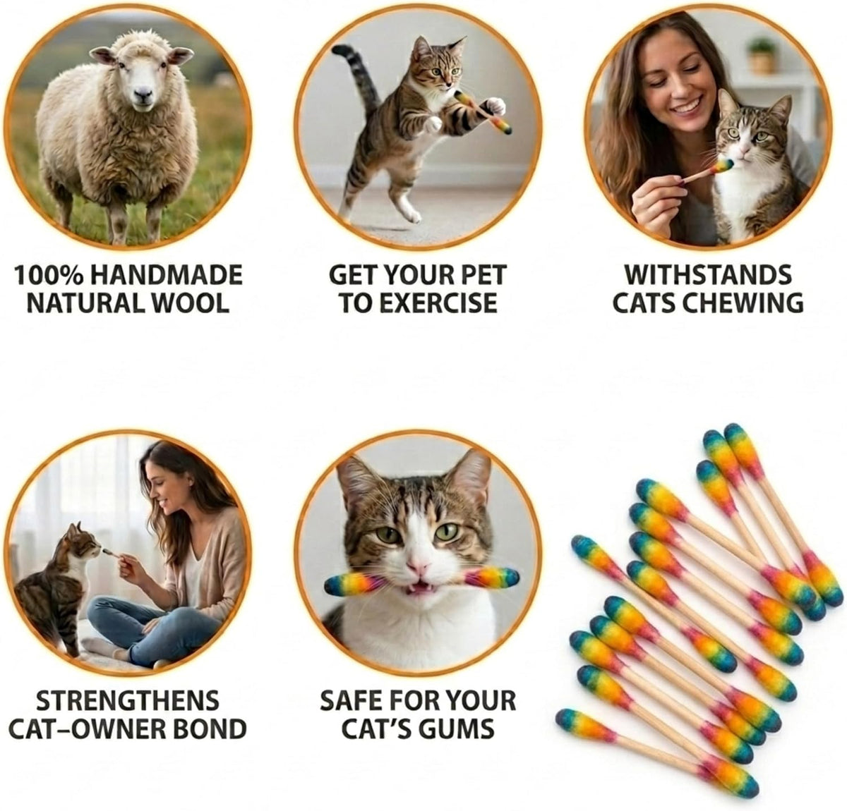 Glaciart One XXL Swabs Cat Toys with Catnip, 2 Pk - Rainbow Swabs / Regular - image 4