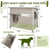 Large Dog House Outdoor XL Wooden Dog House with Weatherproof Asphalt Roof, Chew-Resistant Frame, Removable Floor, for Medium to Large Dogs Indoor Outdoor Use (Grey, 43.3"L x 29.5"W x 33.5"H)