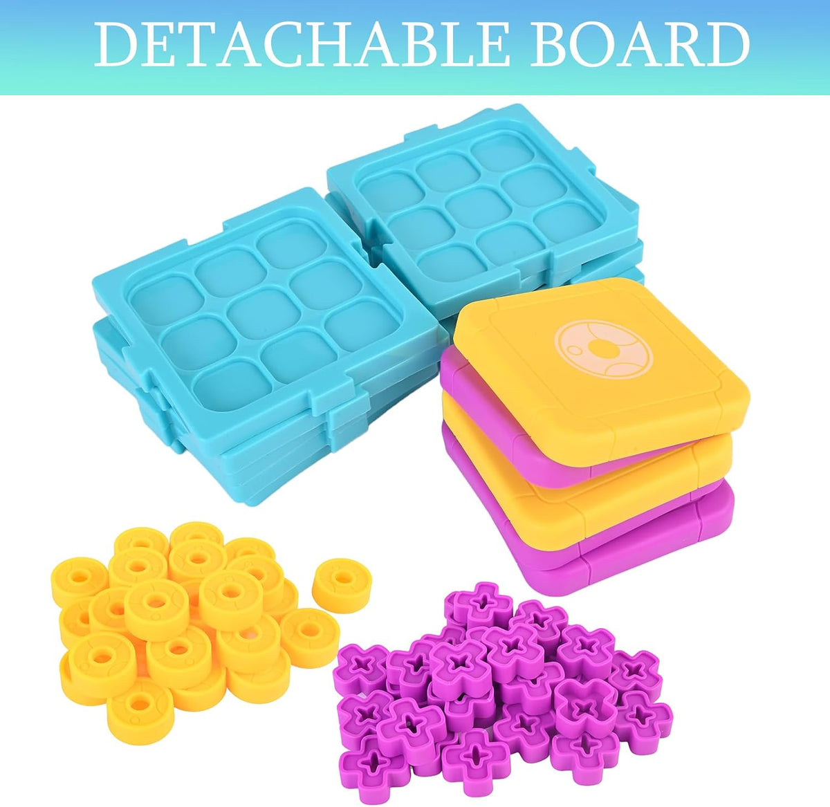 Tic Tac Toe Board Game, Classical Family Board Game – Fun for Kids & Family - Purple/Yellow - image 4