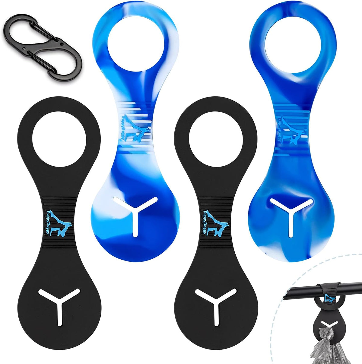 Dog Poop Bag Holder for Leash Waste Bag Carrier Dog Poop Bag - Black + Mixed Blue