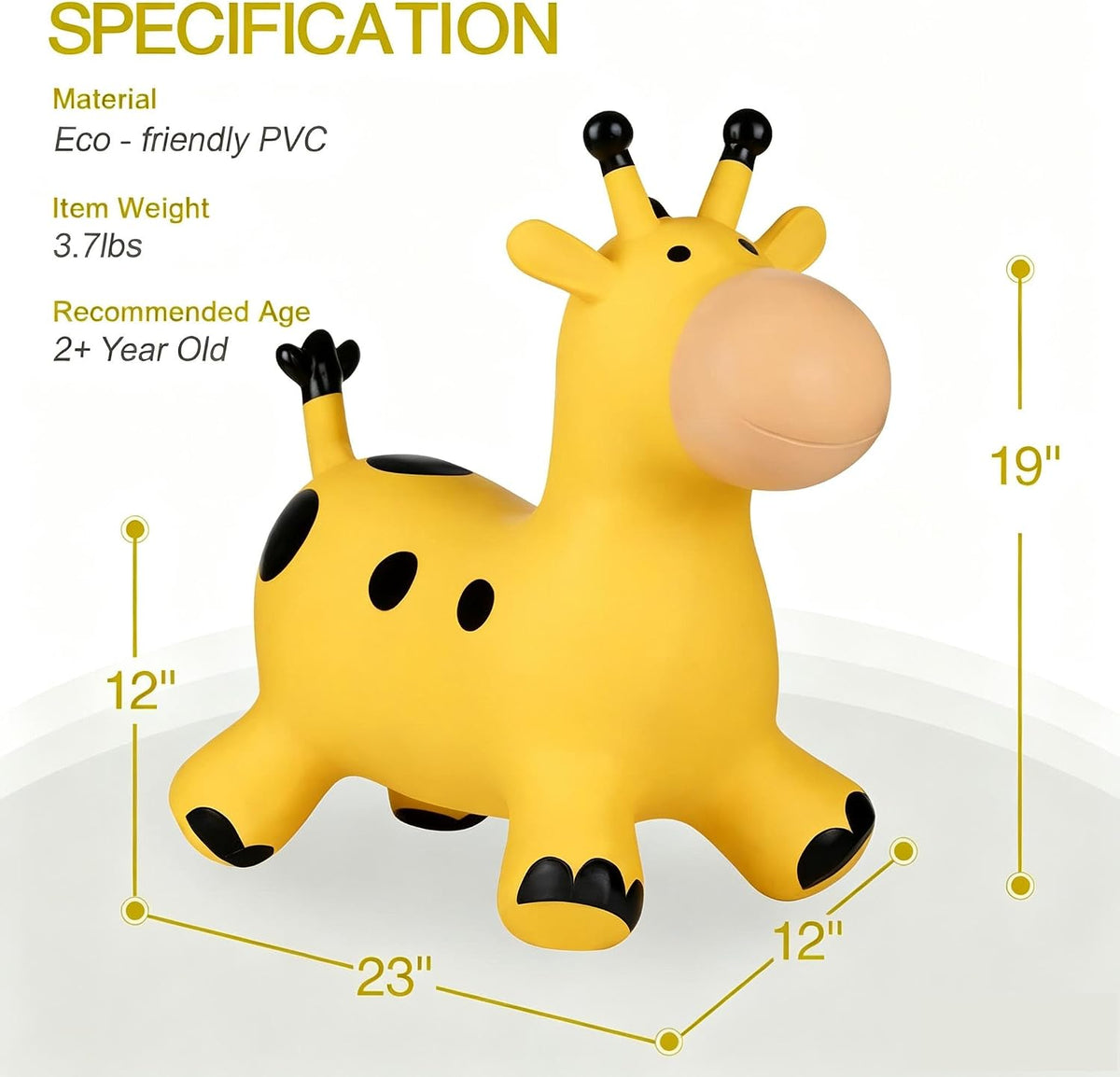 INPANY Bouncy Bull, Cow Hopper for Cowboys, Kid Gifts Toy - Yellow Giraffe - image 3
