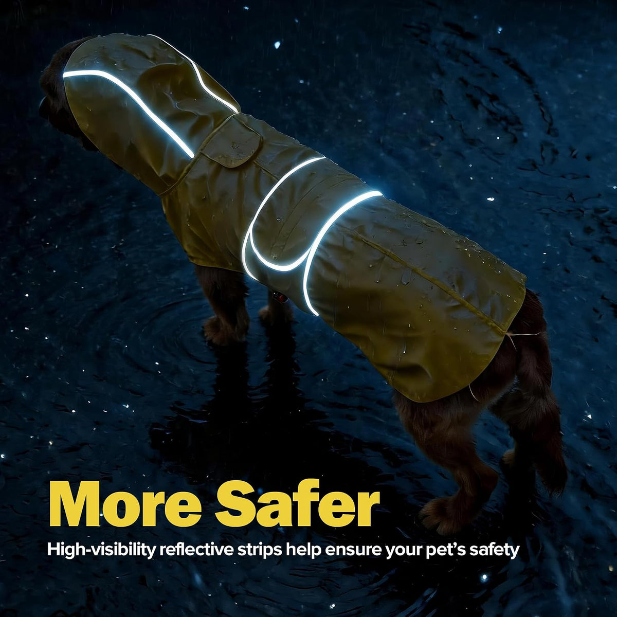 Reversible waterproof dog raincoat with reflective strips and leash hole - view 4