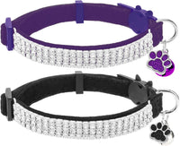 2 Pack Soft Velvet Safe Bling Diamond Cat Collars with Bells – Essentials for Cats - Black + Purple / 9"-12" Cats / Mini Dogs