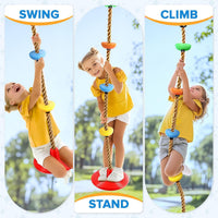 Tgzwme climbing rope tree swing with disc platforms and seat, red and brown rope - view 4