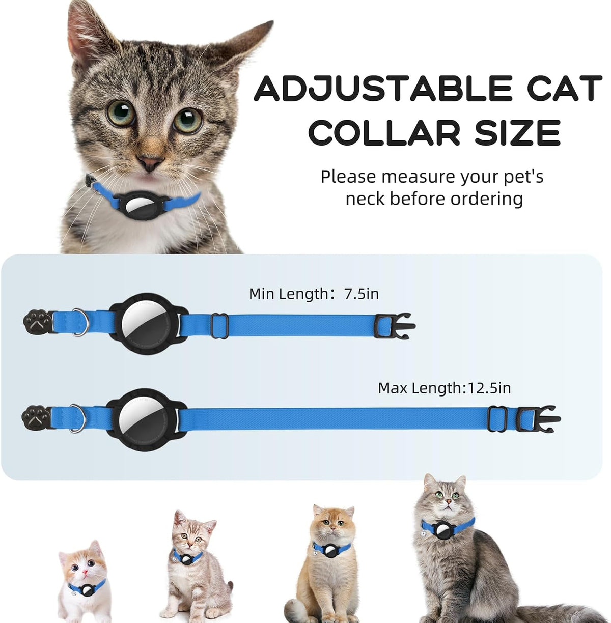 AirTag Cat Collars, Stretchy Collar with Air Tag Holder and Bell – Essentials for Cats - Dark Blue - image 3