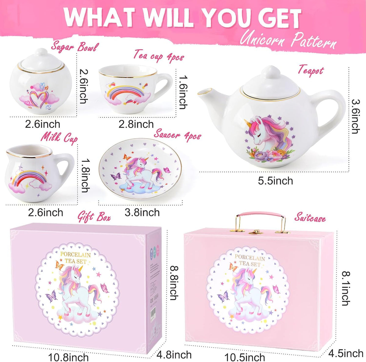 TUZT Tea Party Set for Little Girls Ages 3-8 - White Unicorn - image 3