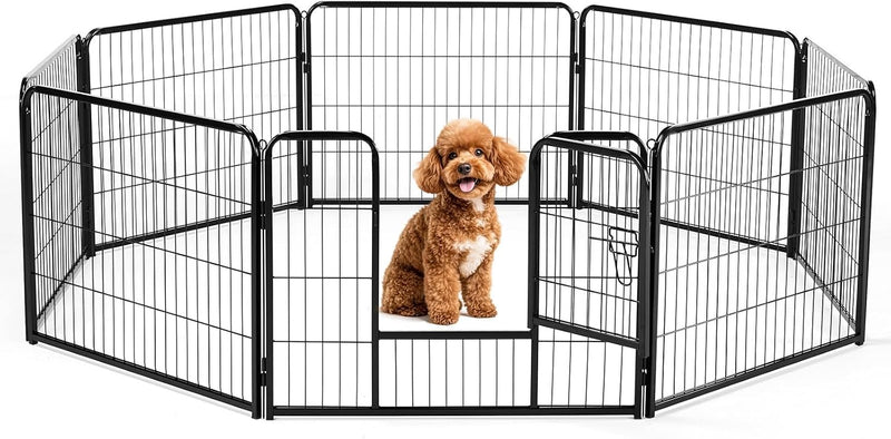 DUMOS Dog Playpen 24 Inch 8 Panels Indoor Outdoor Metal Pet Fence – Essentials for Dogs - Black / 8P / 24-Inch