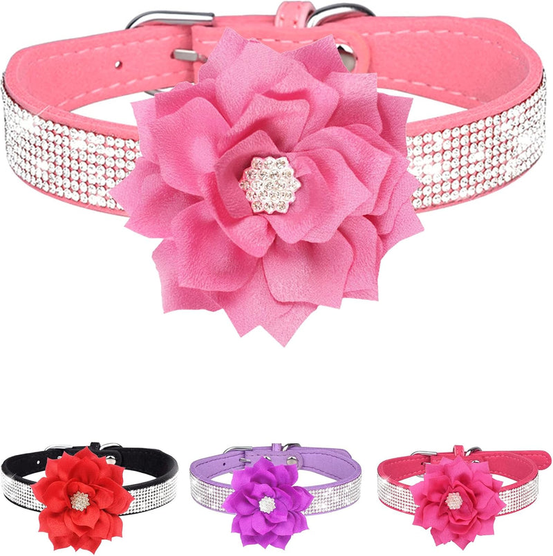 Rhinestone Sparkly Flower Dog Collar with Detachable Bloom-Pet Collars & Leashes-BIG FRENCHIES-Jane's Pet Boutique