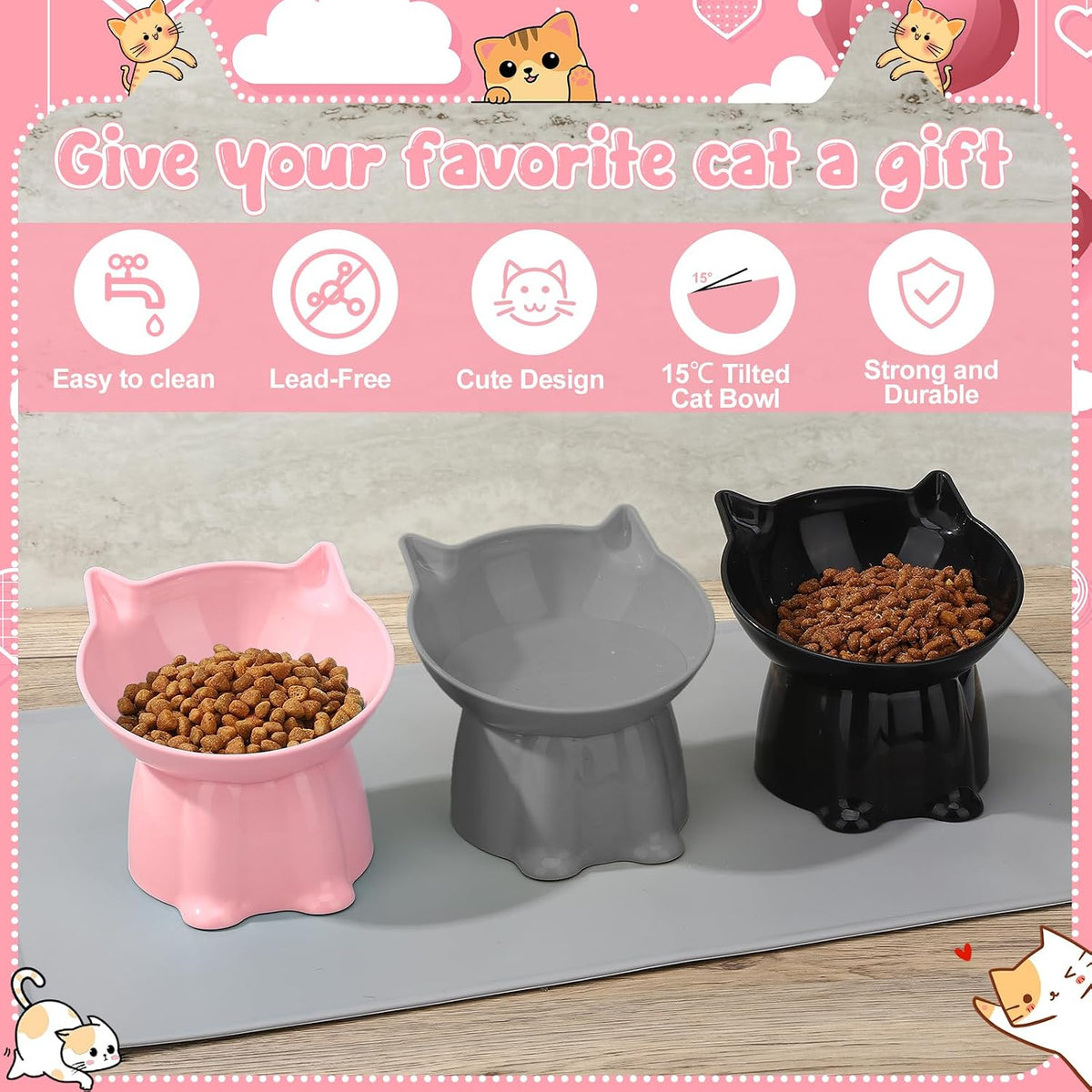 3 Pcs Raised Cat Bowl 15° Elevated Cat Food Bowl Tilted Cats Bowls - Pink, Grey, Black - image 4