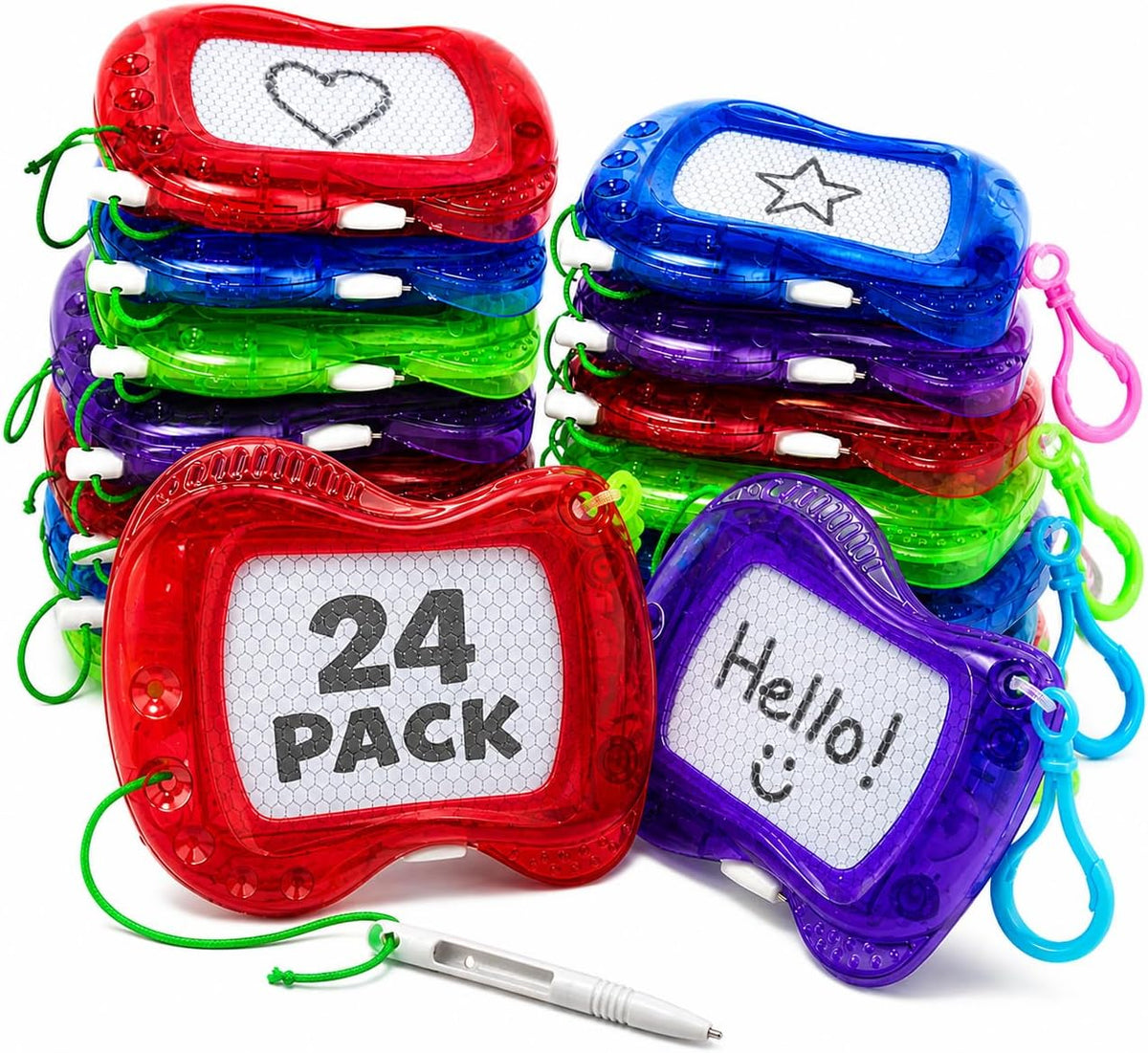 4E's Novelty 12 pack of mini magnetic drawing boards with keychain clips in assorted colors - view 2