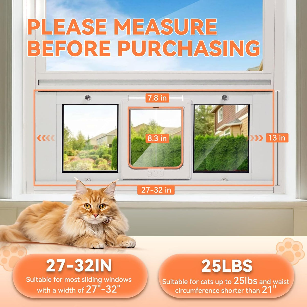 LIBBEPET Cat Door for Window, Adjustable Window Width 27"-32" - Fit 27"-32" Window - image 2
