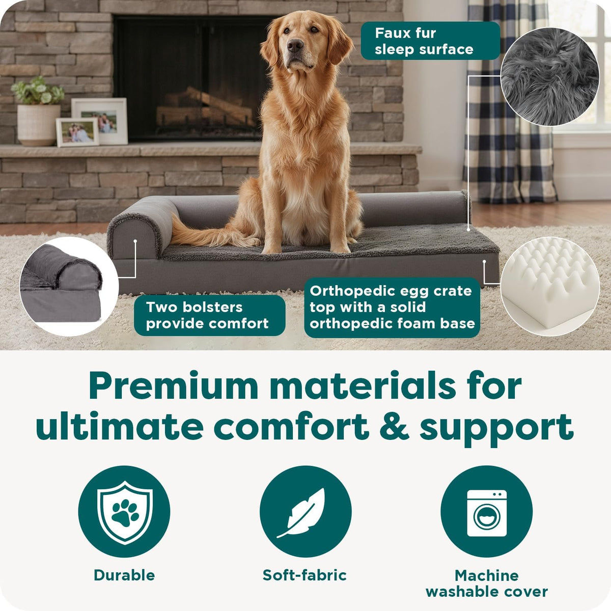 Furhaven Orthopedic Dog Bed for Large Dogs w/ Removable Bolsters - Jumbo / Platinum Gray - image 4