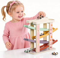 TOP BRIGHT wooden toddler car ramp race track with rooftop parking lot and 4 colorful cars - view 9