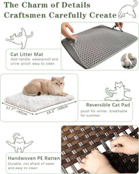 Cat Litter Box Enclosure Furniture, Hidden PE Rattan - Brown / Standard With 1 Cat Bed - image 4