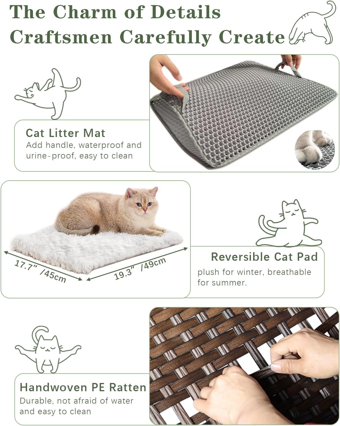 Cat Litter Box Enclosure Furniture, Hidden PE Rattan - Brown / Standard With 1 Cat Bed - image 4