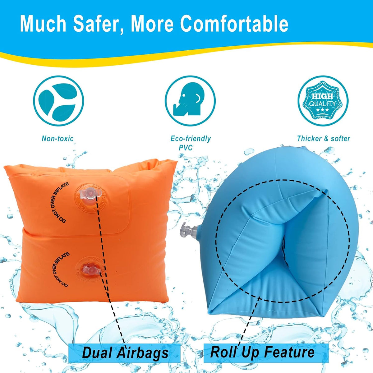 10Leccion 2 Pack Inflatable Arm Floaties for Toddlers - Bule & Orange - image 2