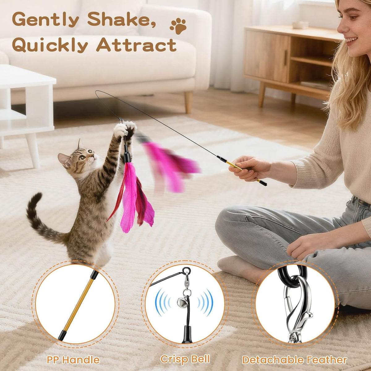 Pawaboo Cat Feather Wand Interactive Toy - Z-Multi-Color Feather Blend-6 Pack - image 4