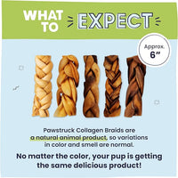 Pawstruck Natural 5-7” Beef Collagen Braids for Dogs – Long-Lasting Rawhide & Bully Stick Alternative, with Chondroitin & Glucosamine – 5 Pack