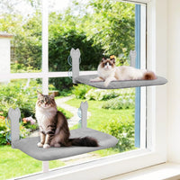 2 Pack Cat Window Perch,Cat Window Hammock Cordless Foldable Window Bed with 4 Large Strong Suction - Gray